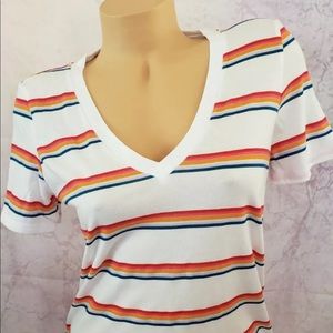 NWT VICTORIA’S SECRET PINK STRIPE TEE V-NECK SMALL